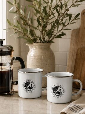 Magnolia White Enamel Metal Mugs - Set of 2 from Magnolia Market in Waco